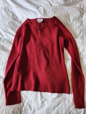 Ann Taylor LOFT Red Knit Long Sleeve Top